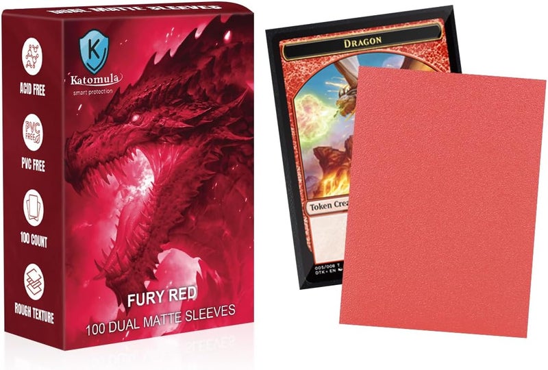 Katomula Fury Red Dual Matte Card Sleeves, Card Sleeves for MTG, Standard Card Sleeve for MTG, PKM, Flesh & Blood - Image 1